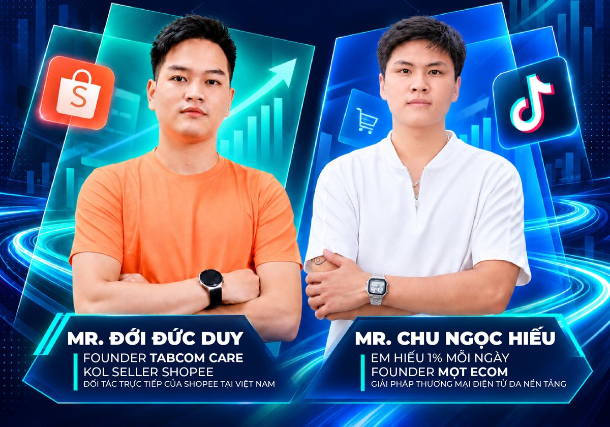 Diễn giả Đới Đức Duy, Founder Tabcom Care và Chu Ngọc Hiếu, Founder Mọt Ecom